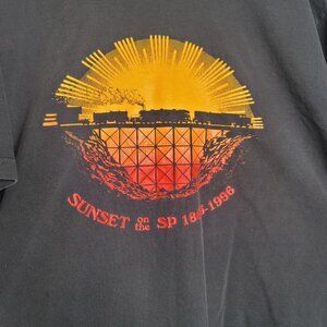VINTAGE 90s Sunset on Southern Pacific Lines Shirt Mens 3XL Black Train Adult